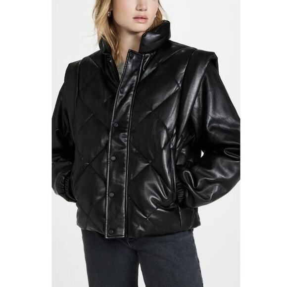 Pistola Callista Long Sleeve Puffer Jacket Vest Black Faux Leather Medium NWT - Picture 5 of 10